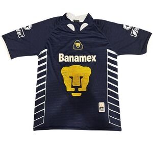 Drako Pumas UNAM Soccer Jersey Navy Blue Yellow Banamex VTG 2000 Mens One Size